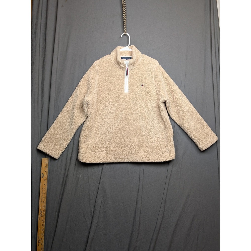 Tommy Hilfiger Women‎ Beige Quarter-Zip Long-Sleeve Sherpa Pullover XL